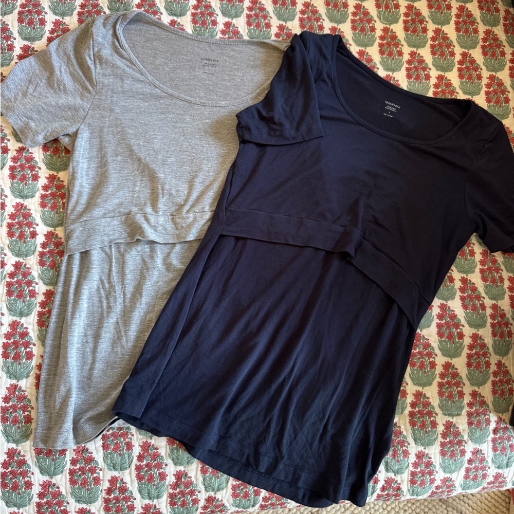 Seraphine Bamboo Essentials Maternity & Nursing Tee Set of 2 Heather Grey + Navy